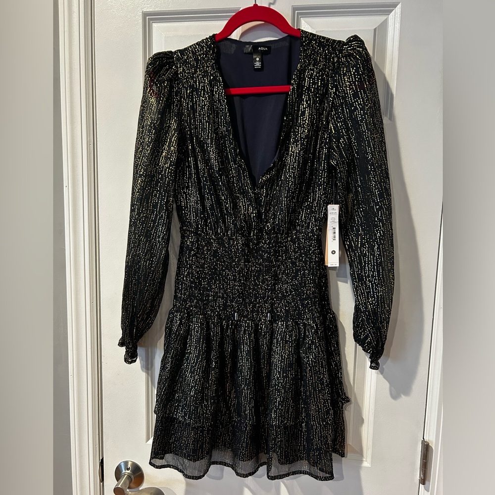 Aqua Elegant Black and Gold Dress